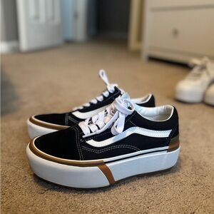 Vans Black and White Sneakers with Gold Accents